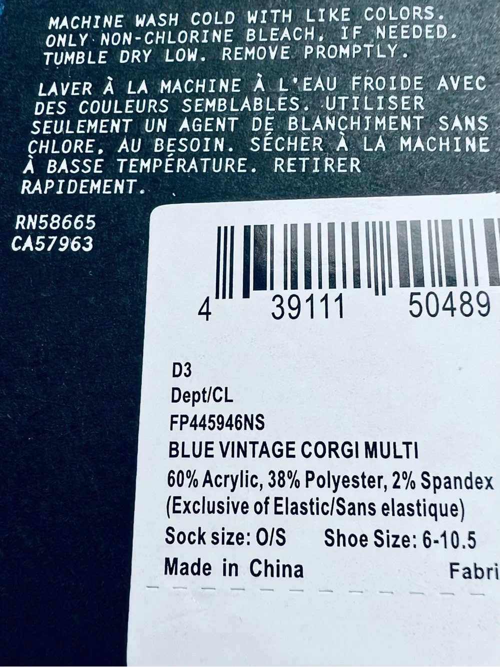 FREE PRESS LEGWEAR BLUE CREW SOCKS with CORGI DOGS